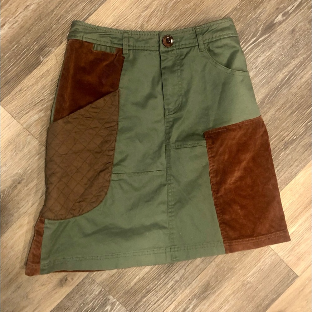 2 for $22 - Olive and Brown Patchwork A-Line Mini Skirt